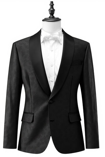 Blazer de bal en jacquard noir à un bouton à revers châle pour homme